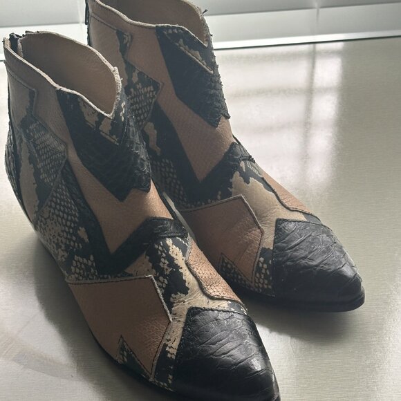 Snake Skin Leather Booties Matisse x Free People x Jeffrey Campbell Size 8 Avant - Picture 5 of 6